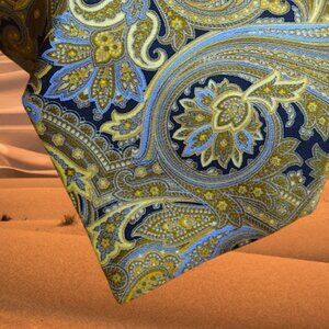 $490 BRIONI Navy Blue Gold Medallion Geometric Handmade Paisley Silk Tie Italy